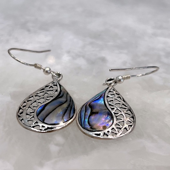 Abalone Shell Sterling Silver Dangle Earrings - Picture 6 of 11